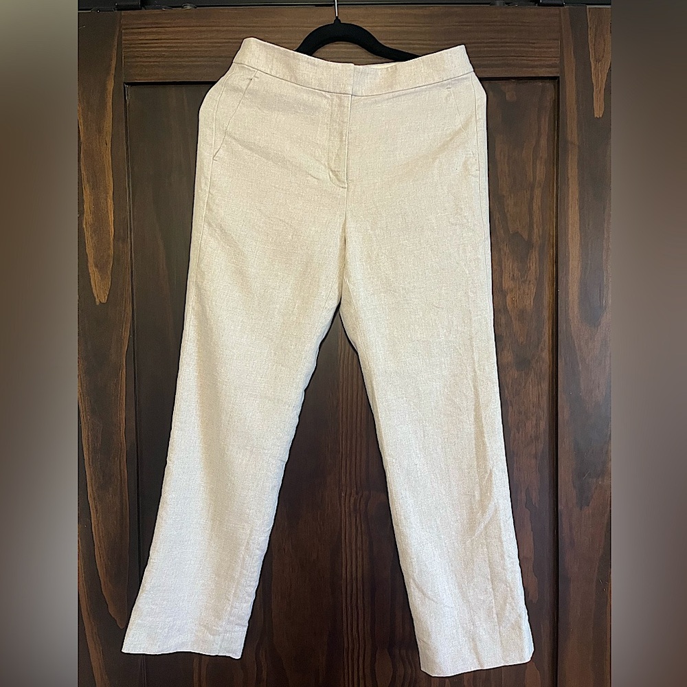 J. Crew Kate Straight Leg Pant in Linen (Tan Size 4)